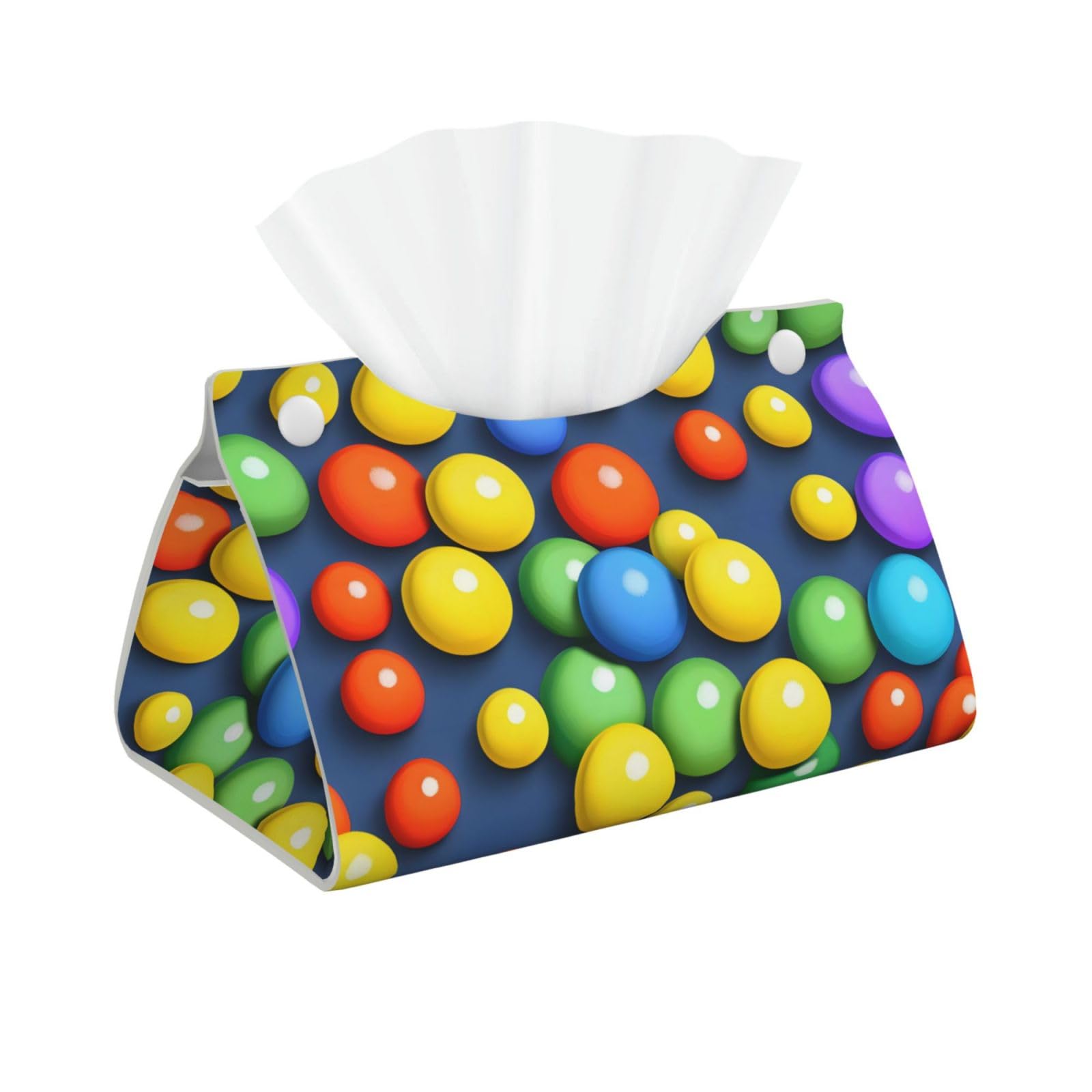 Colorful balls Long Leather Tissue Box Cover-Waterproof PU Leather Tissue Holder for Bathroom, Decorative Rectangular Tissue Case