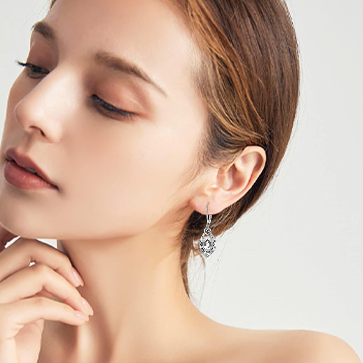 Celtic Knot Dangle Earrings 925 Sterling Silver Oxidized Vintage Drop Leverback Earrings with 8 * 6mm Simulated Birthstone Crystal Christmas Jewelry Gifts for Women (Gift Box) - Image 2