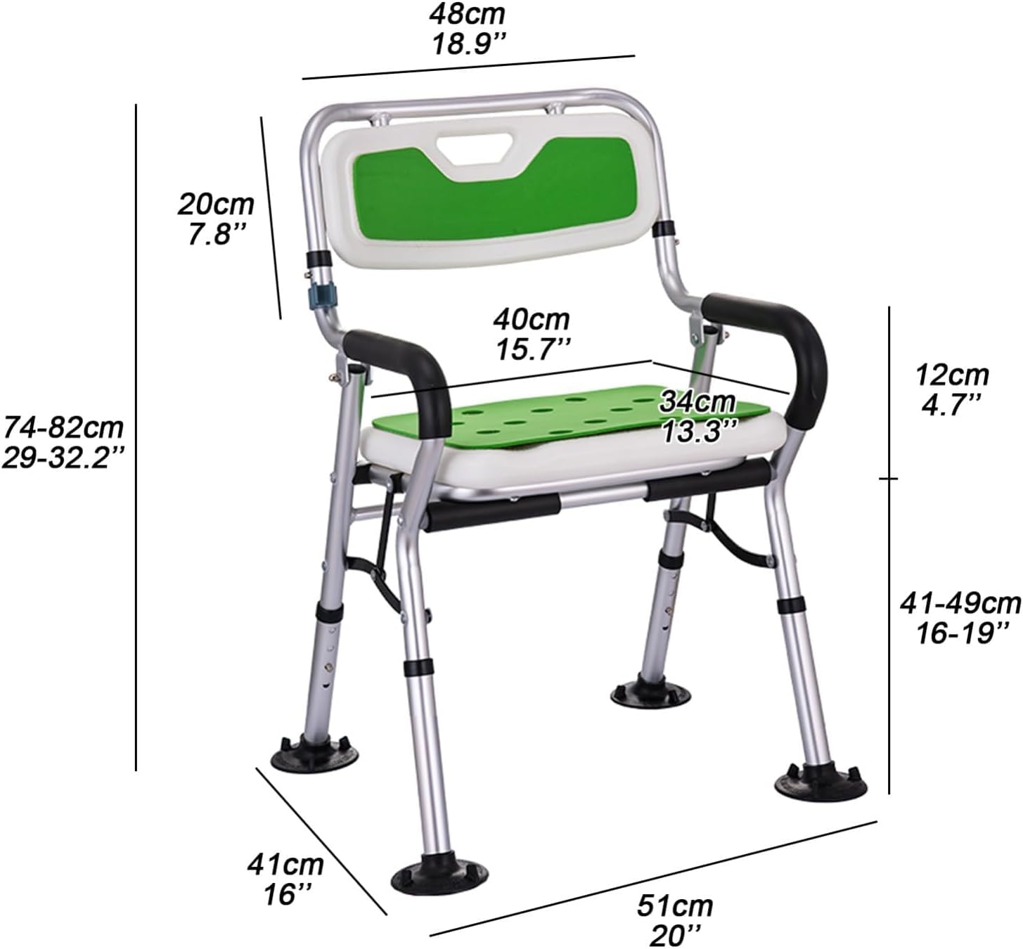 Silla de Ducha Plegable con Respaldo y reposabrazos, Patas Ajustables for bañera, pies Antideslizantes, Asiento de Ducha Plegable for Personas Mayores, discapacitados, Personas Mayores(A)