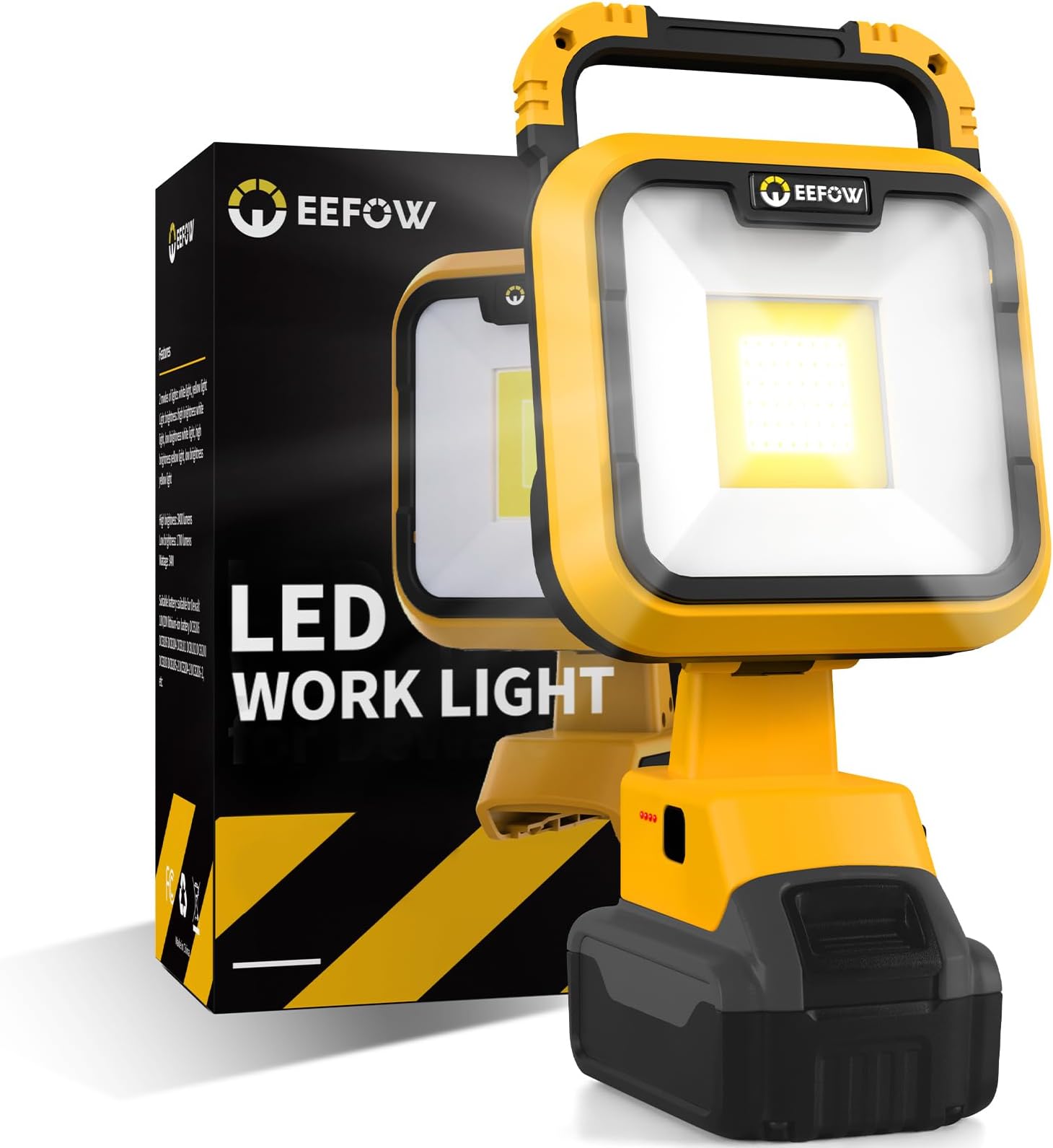 Work Light for Dewalt Battery: Portable 2 COB Lamp 6400Lumen Bright - 64W LED Lighting for Dewalt 18V 20V Max Battery Operated Worklight for Outdoor Construction (No Batteries)