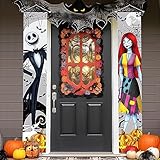 Jack Sally Banners Porch Signs Halloween Decor Christmas Nightmare Hanging Banner Halloween Decorations Outdoor Horror Poster for Indoor Spooky Pumpkin Ghost Door Sign Before Party Banner Wall Art Wallpaper