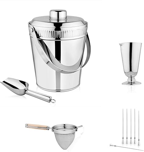Urban Spoon Bar - Juego de 10, cubo de hielo de doble pared con cuchara de hielo, 3 cuartos de galón, colador multiusos de malla fina para cócteles,