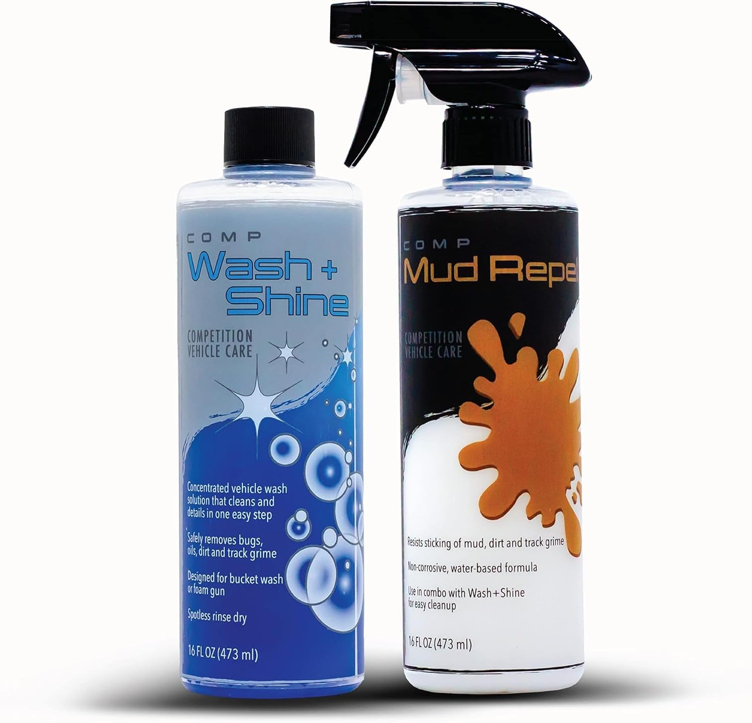 Molecule Competition Wash and Shine + Mud Repel, Hi-Foaming, Spot-free rinse, Removes Rubber Marks, Oils, and Dirt, ATV and Snowmobile, For use with Metals, Plastics Vinyl, Rubber, 16 Ounces (1 Kit)