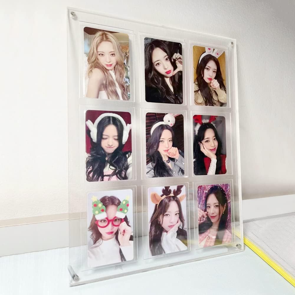 Baskiss Standing Card Holder, Ultra Clear Acrylic Display, 66 x 91 mm Trading Cards Cases Protectors for Kpop Photocard Sports Baseball Basketball Photo Showcase with Screws (9 Cards)