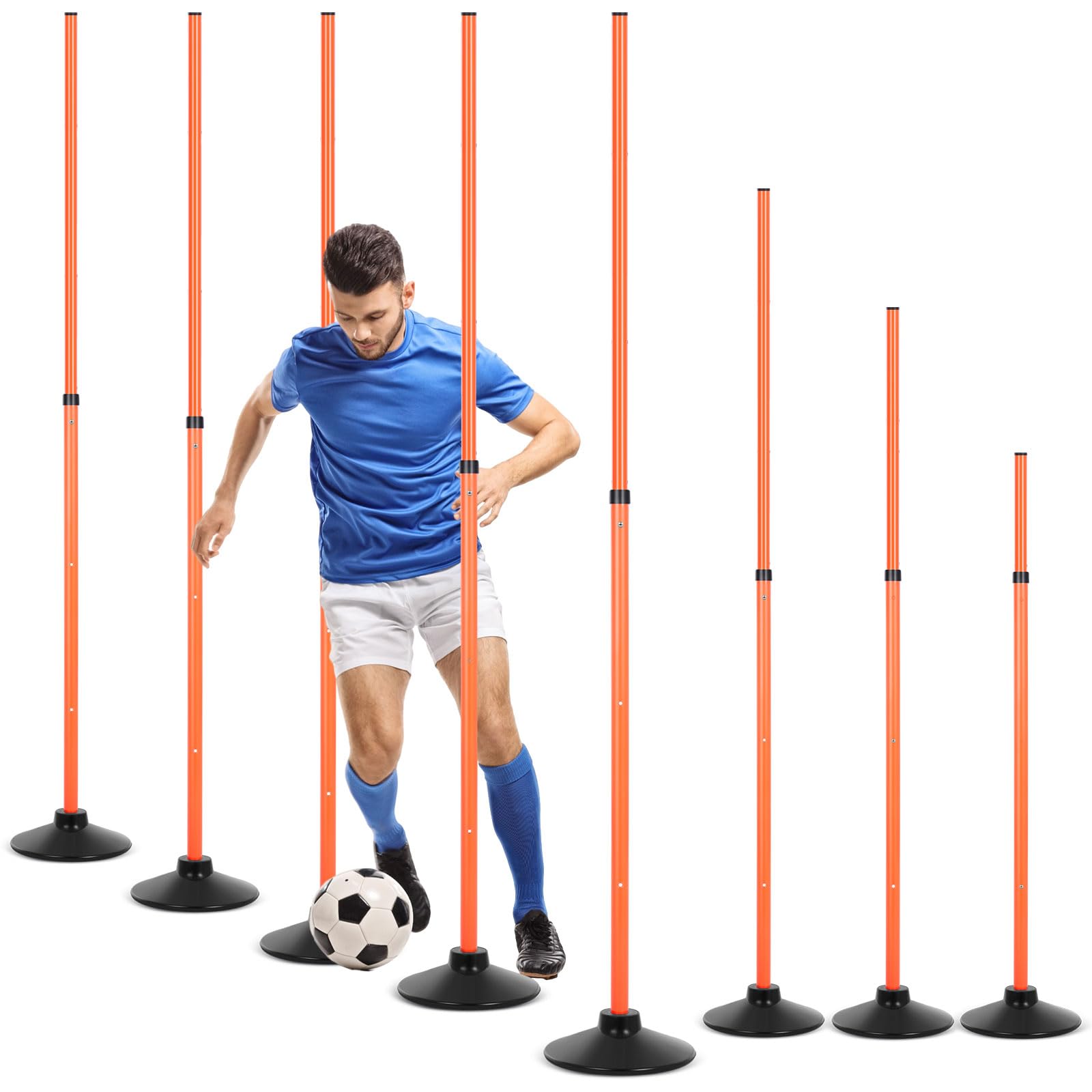 Sonwyoung 8 Pcs Soccer Agility Poles Detachable Sports Training Speed Slalom Poles with Rubber Base Coaching Sticks for Soccer Drills and Training