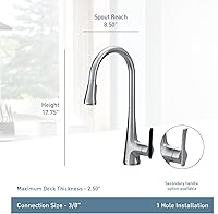 Vista 6 de Moen Sinema grifo de cocina desplegable de acero inoxidable con aumento de potencia y sistema retráctil, llave de cocina moderna de arco alto, fácil