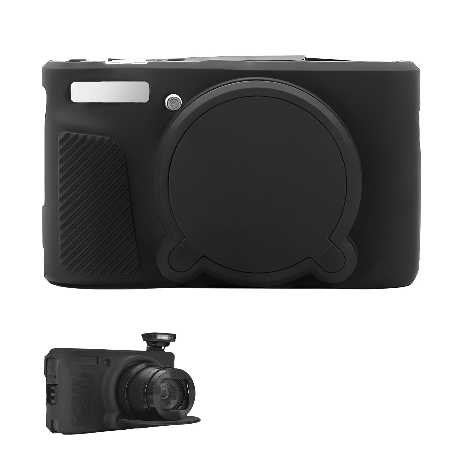 Étui De Protection En Silicone Souple Pour Appareil Photo Canon Powershot SX740 HS / SX730 HS – Noir, Anti-Rayures, Bouchon D’Objectif Amovible, Cordon Inclus