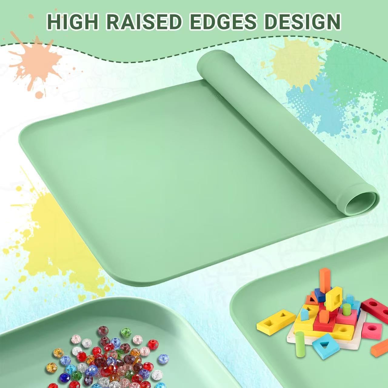 Premium Silicone Art Mat for Crafts, 24" x 16" Non-Slip Art Mat for Painting, Clay, Resin, Slime, Jewelry-Making, and Crafts – Waterproof & Easy to Clean, Raised Edges for Mess-Free Crafting (Green) - Image 4
