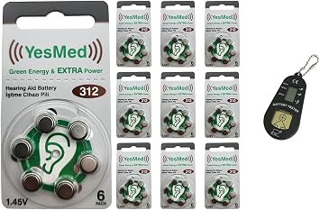 YesMed Extra Power 312 Numara İşitme Cihazı Pili (10 Paket x 6 Adet 60 Adet Pil) + HEDİYE İşitme Cihazı Pil Ölçer 1 Adet