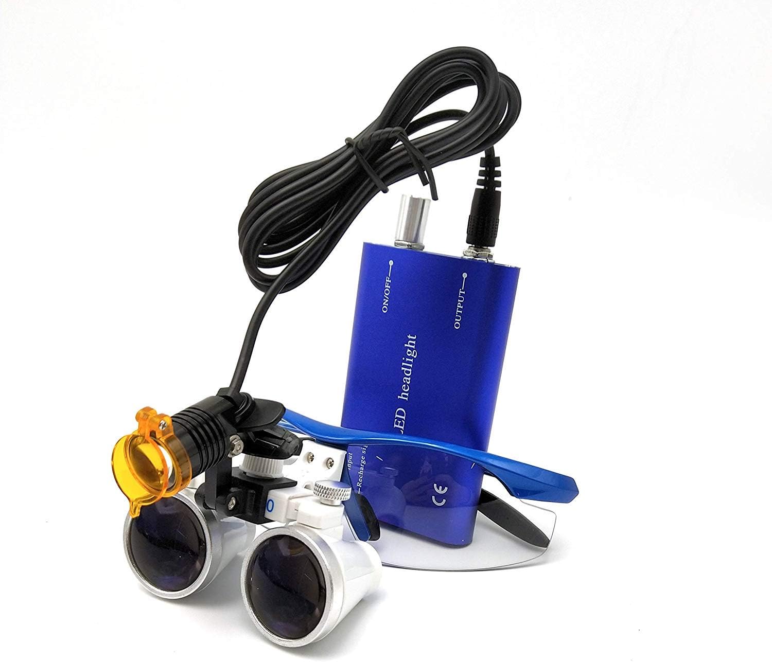 EAST Brand 3.5X 420mm Working Distance Optical Glass Surgical Binocular Loupes and LED Head Light Lamp with Filter Aluminum Box Style (Blue)
