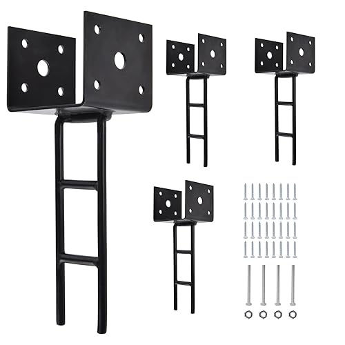 TPSHKE Paquete de 4 anclajes en forma de U, base de poste de 6 x 6 pulgadas para hormigón, soporte de poste de pérgola negro galvanizado con