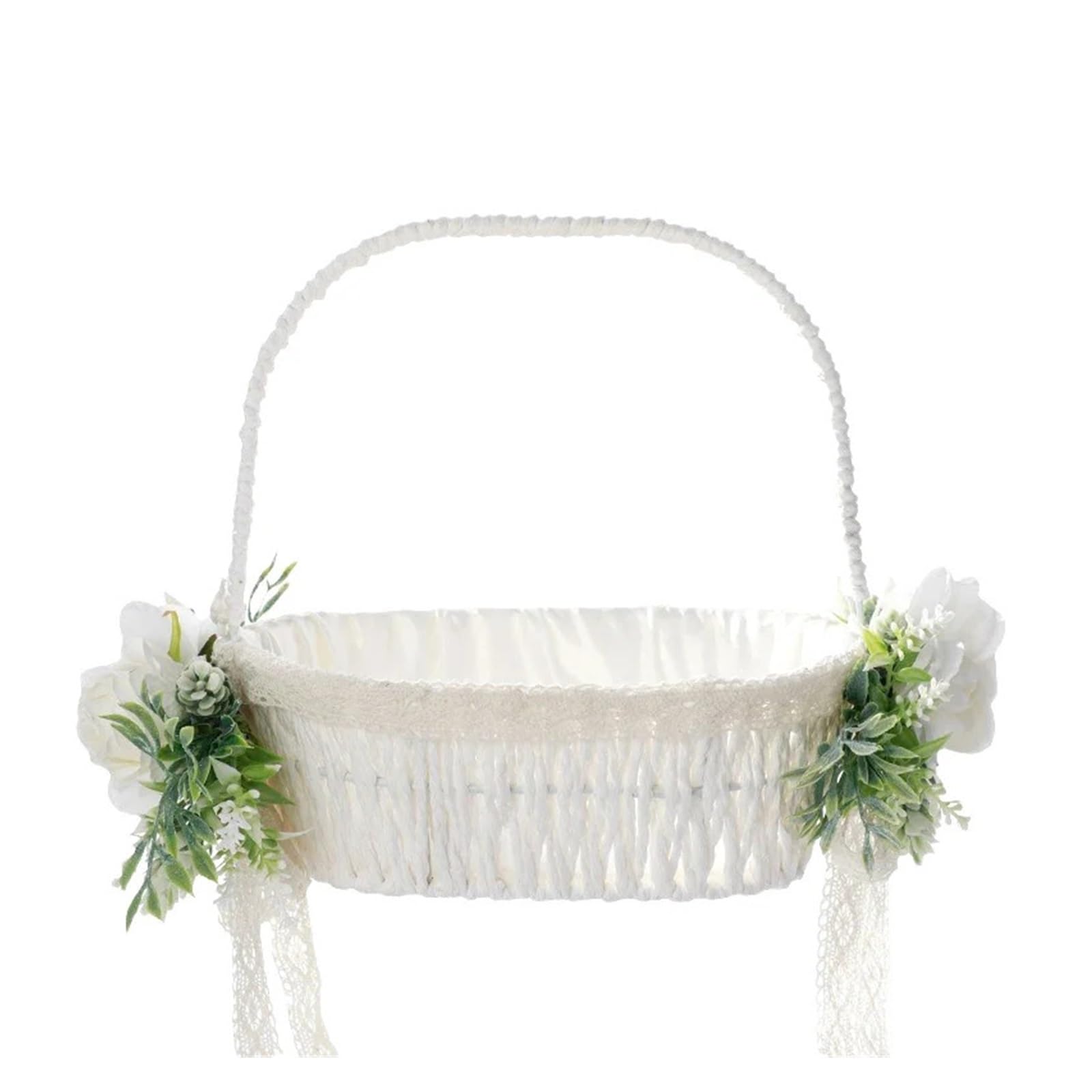 Wedding Petal Confetti Basket, White Flower Basket Wedding Decoration Bridesmaid Carrying Petal Scattering(White22)