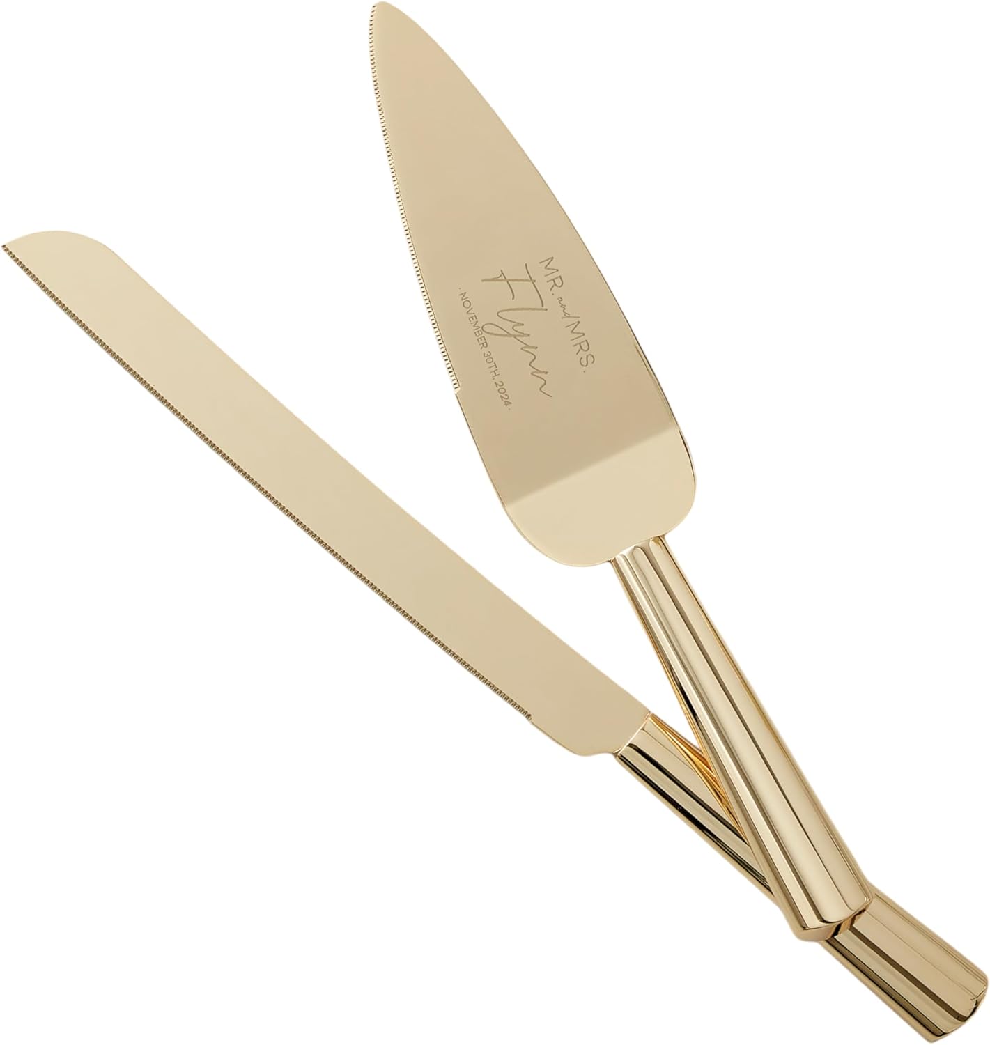 Personalization Universe Natural Love Engraved Gold Wedding Cake Knife & Server Set - Personalized with Titles & Message, Custom Cake Cutting and Serving Set, Bridal Shower Gift