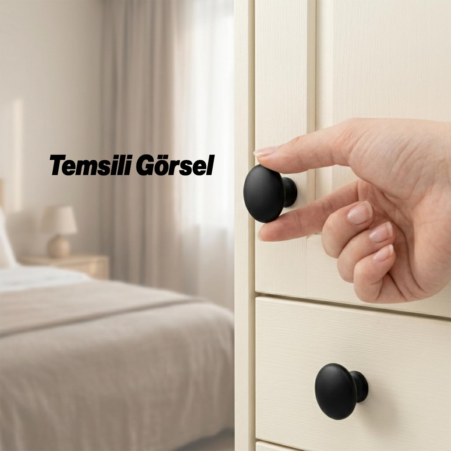 (1 Adet) Porselen Yuvarlak Düz Siyah Renk Mobilya Mutfak Gardrop Dolabı Kapak Kulpu Çekmece Kulbu