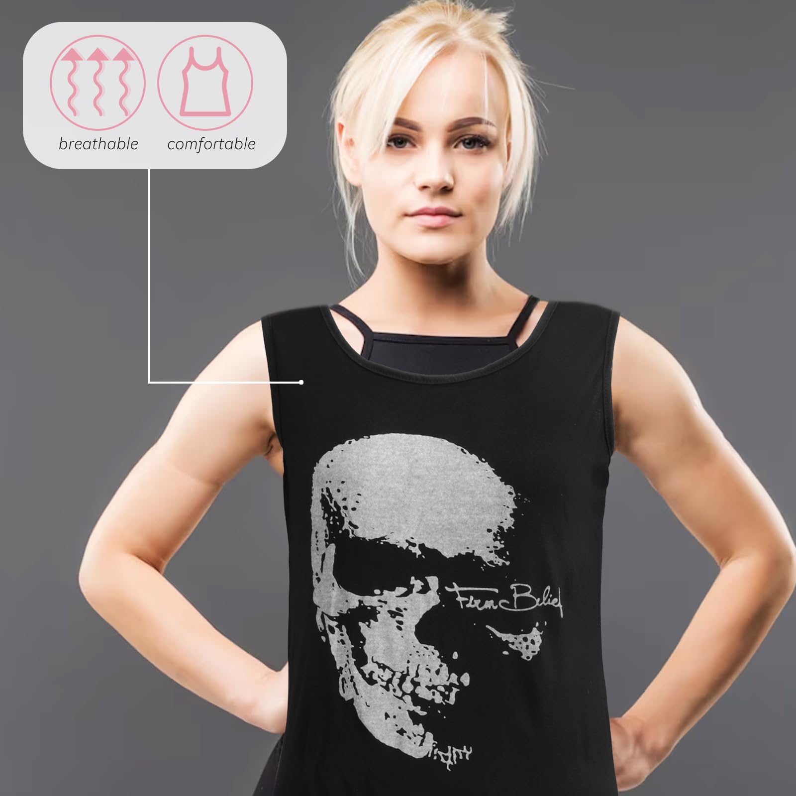 ROSENICE Donne Teschio Punk Nappa Camicia Senza Maniche Gilet (Nero)