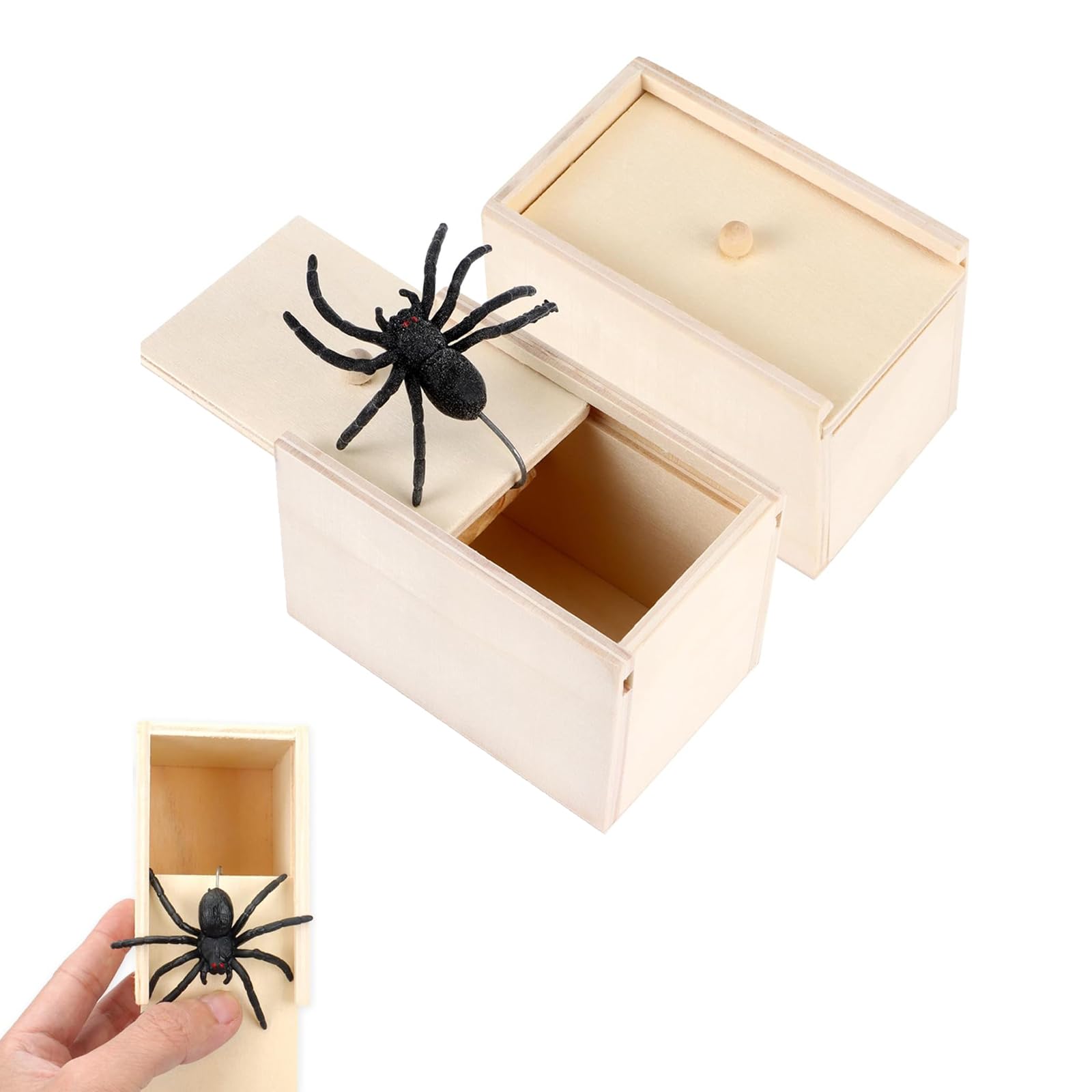 2 Pcs Spider Prank Box Spider in A Box PrankHandmade Prank Pop Out Scare Spider Spider Scare Wooden Box Handmade Prank Novelty Joke Toy Pranks Spider Wooden Surprise Box for Halloween Christmas Party