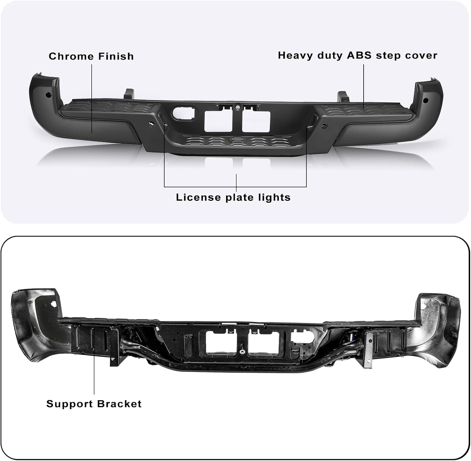 SOCKIR (w/Sensor Holes) Rear Bumper Assembly Fits for 2016-2023 Toyota Tacoma Back Step Bumper Black One-piece Molding Anti-Rust Coating