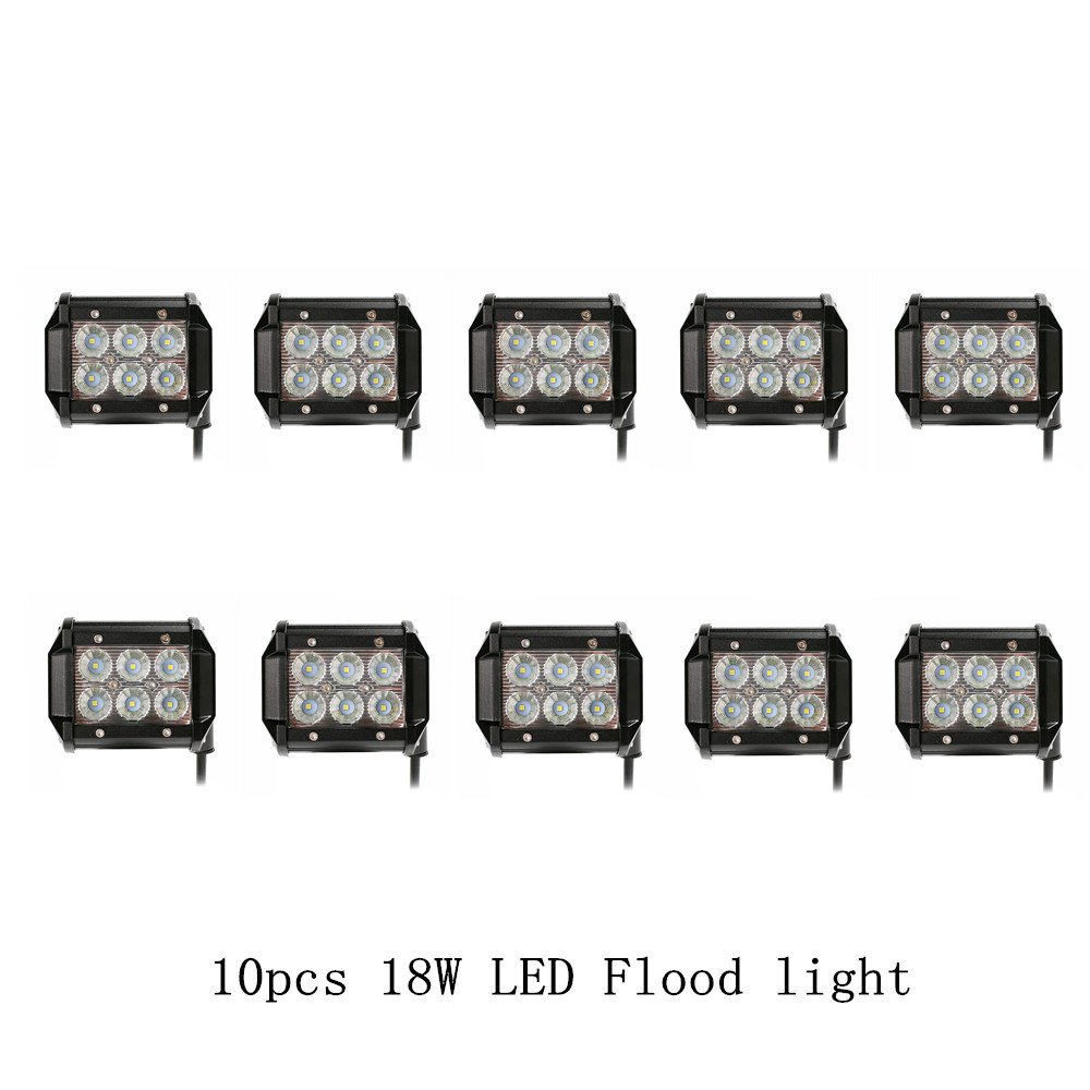 Topcarlight 10 Pcs 18w 4" inches Cree LED Work Light Bar Flood Beam 8 Degree Off Road Driving 4wd SUV UTE ATV Boat Car Vehicle Outdoor Lamp(5 Pairs)