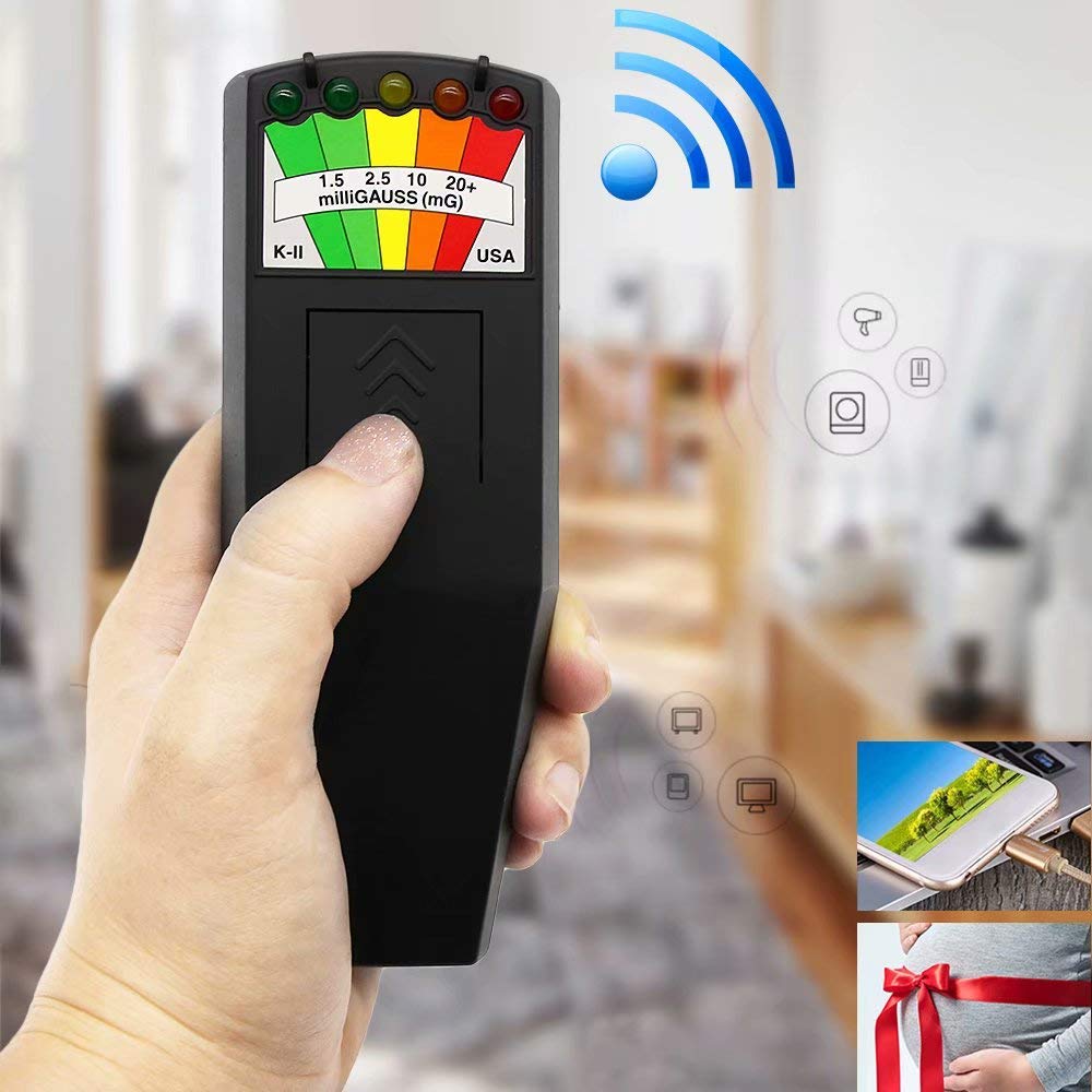 Rilevatore di Radiazioni Misuratore EMF Gauss K2 Rilevatore di Campo Elettromagnetico Magnetico Portatile 5 LED per Intensità di Campo Elettrico (Nero)