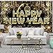 HAPPY NEW YEAR Hanging Extra Large Fabric Sign Poster Black Background Banner with Firework Pattern for New year Party Decorations