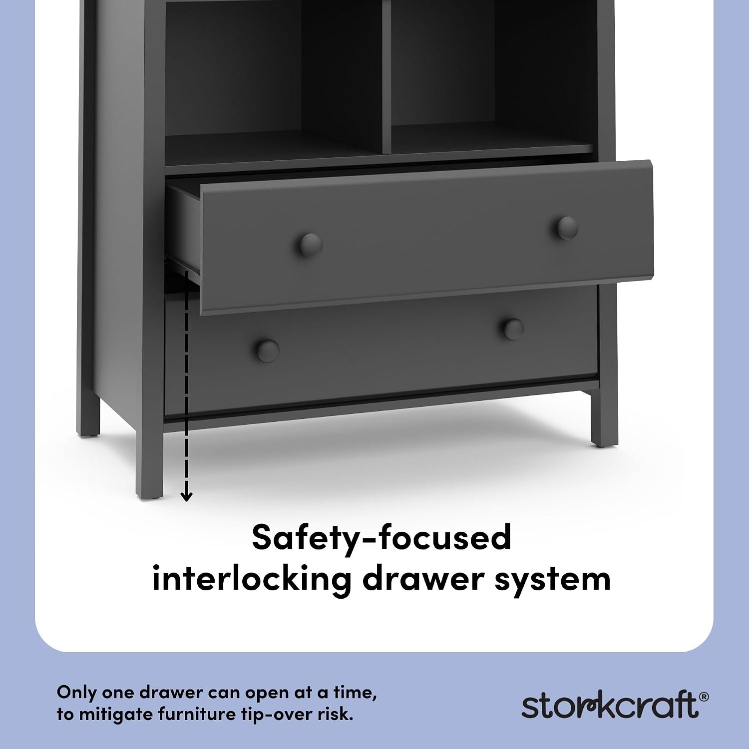Storkcraft Alpine 2 Drawer Changing Table Chest (Gray) - Attached Changing Table Topper Fits Any Standard-Size Baby Changing Pad, 2 Drawers, 2 Shelves for Extra Nursery Storage, Easy to Assemble
