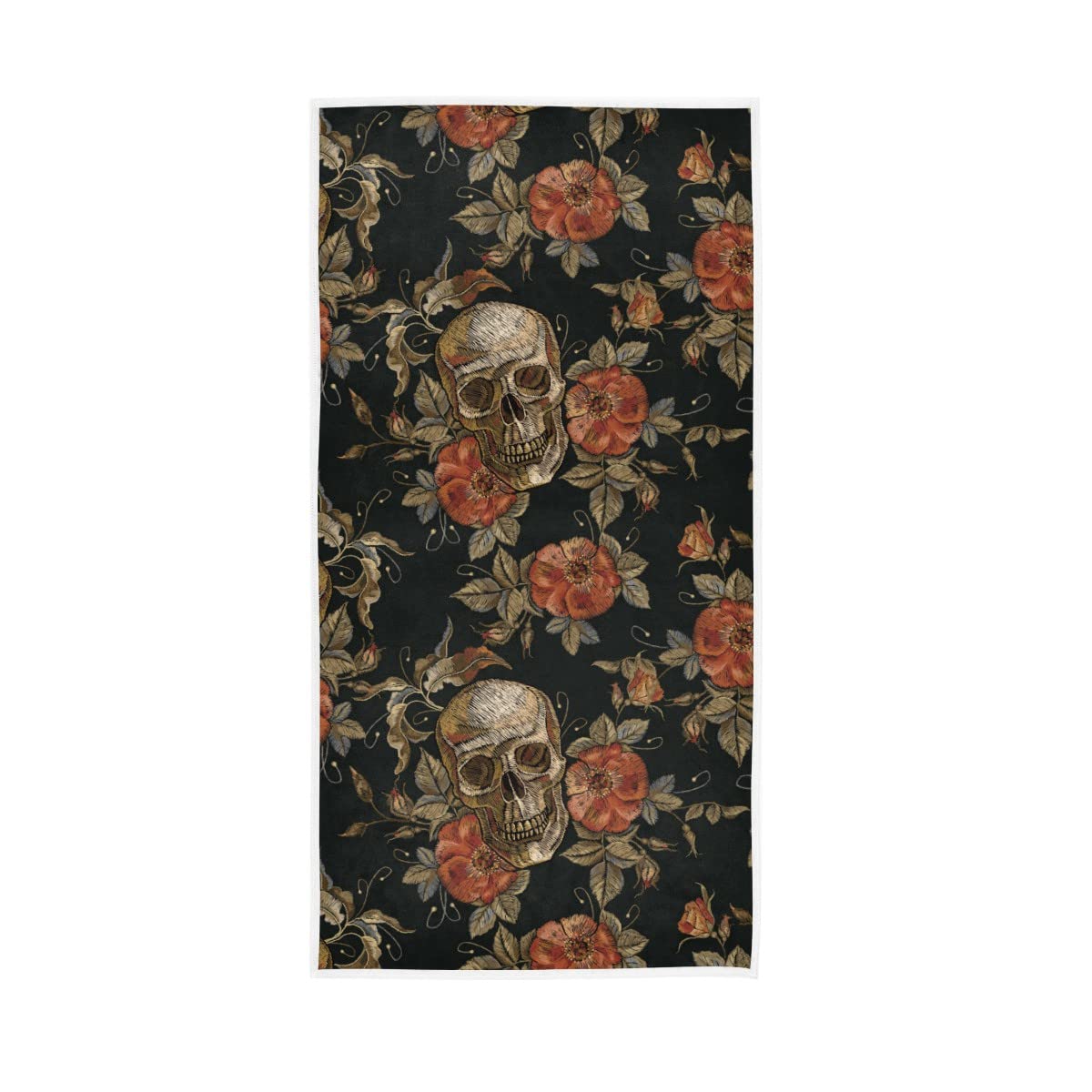 HUYGD Embroidery Vintage Skull and Roses Soft Large Hand Towels Bath Towel Multipurpose for Bathroom Hotel Gym Spa 30"x15"