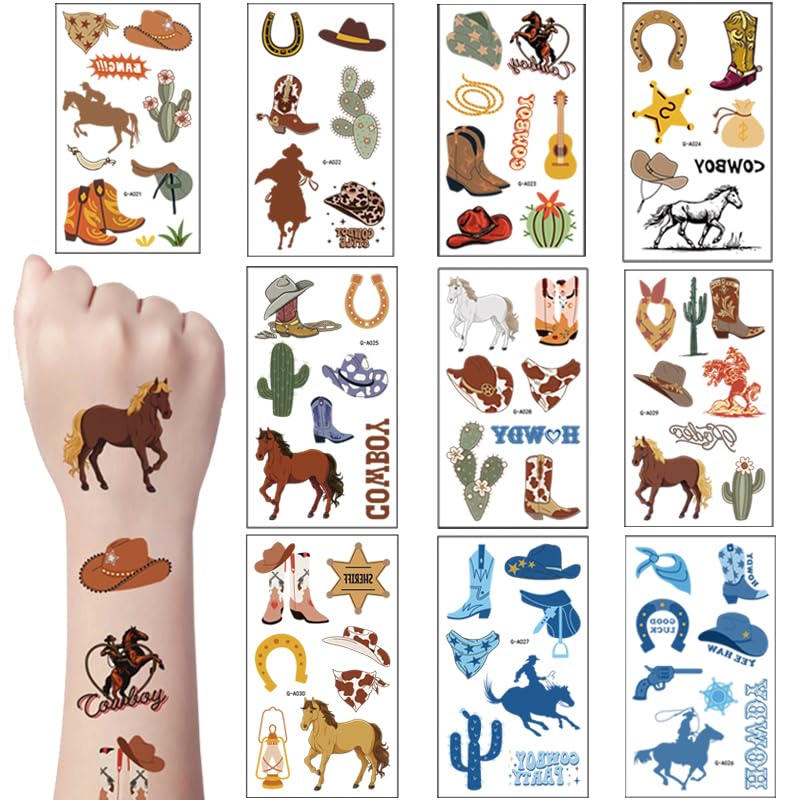 Qpout 10 Blätter Cowboy Temporäre Tattoos...