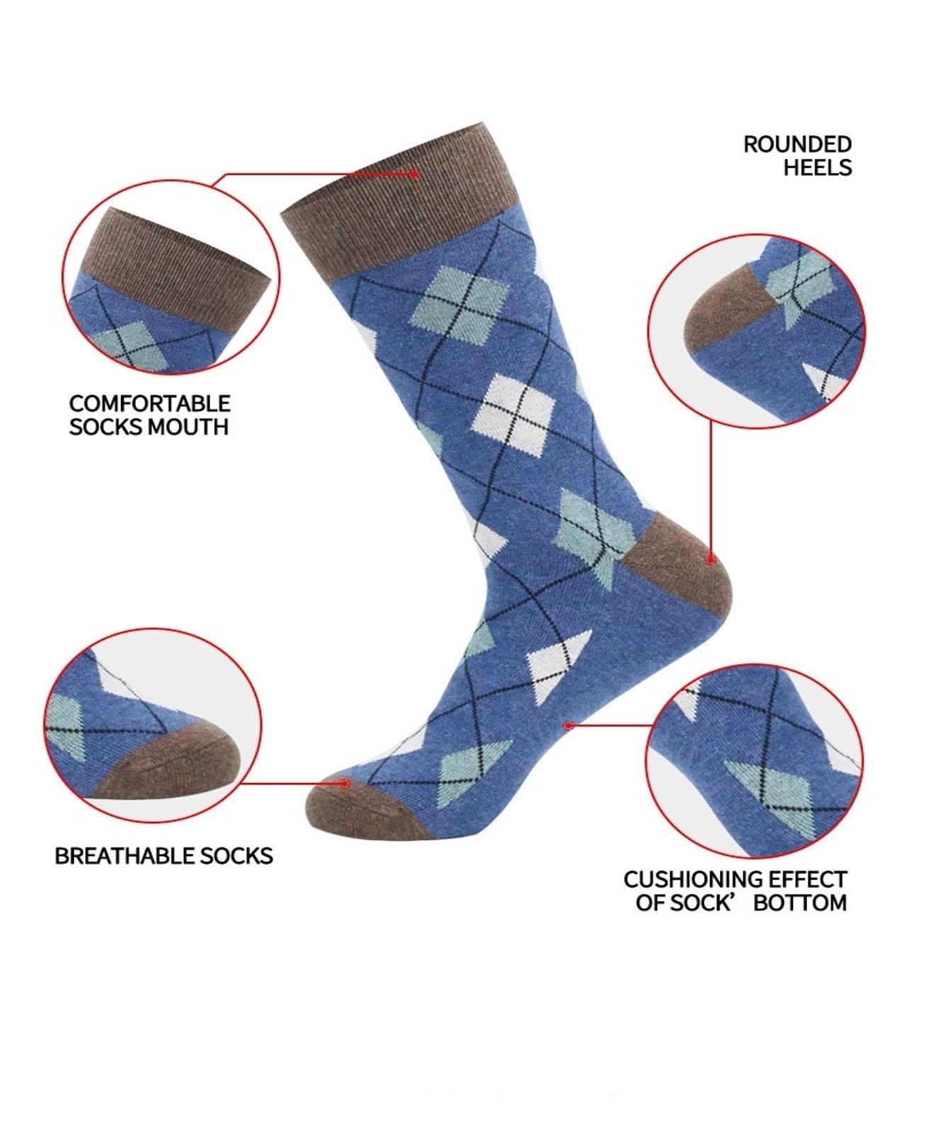 PAXAS Calcetines para Hombres Plus Size Casual Calcetines De Algodón del Tubo Medio De Negocios De Otoño E Invierno A Rayas A Cuadros Hombres Calcetines De Vestir (Color : 3, Size : EU41-48)