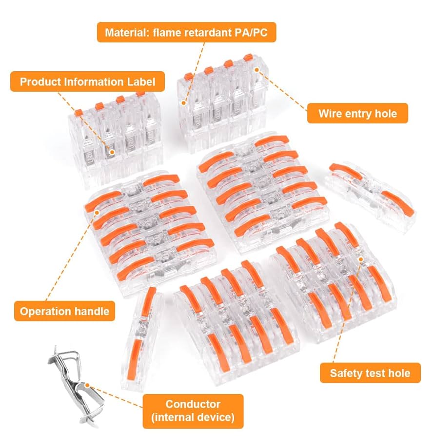 40pcs Lever Wire Nut Connectors Conductor Compact Splicing Wire Connectors Assortment Pack Lever Connector Kit 2 3 4 6 Way Butt Terminal Connectors Quick Block 2 3 Circuit Inline Splices 2 Port 5 Port G 601099515622852