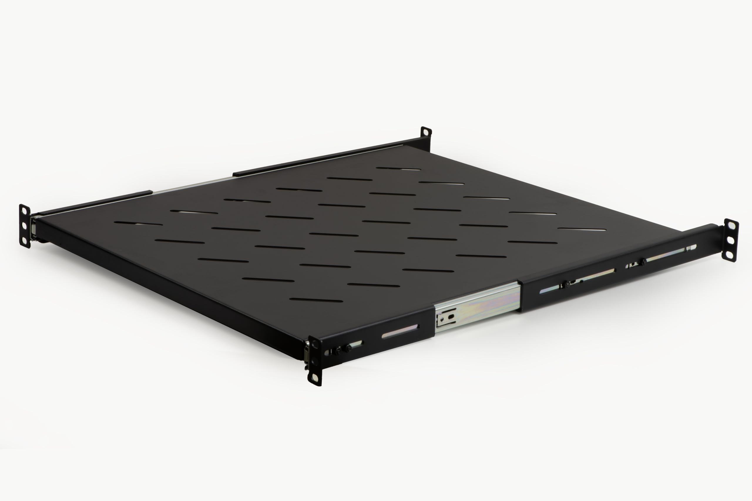 LINK LKRIP550EN - Mensola estraibile per armadio rack universale (1U, 550 mm, nero grigio RAL9005) – Acciaio traforato per ventilazione – Distanza montanti regolabile e viti incluse