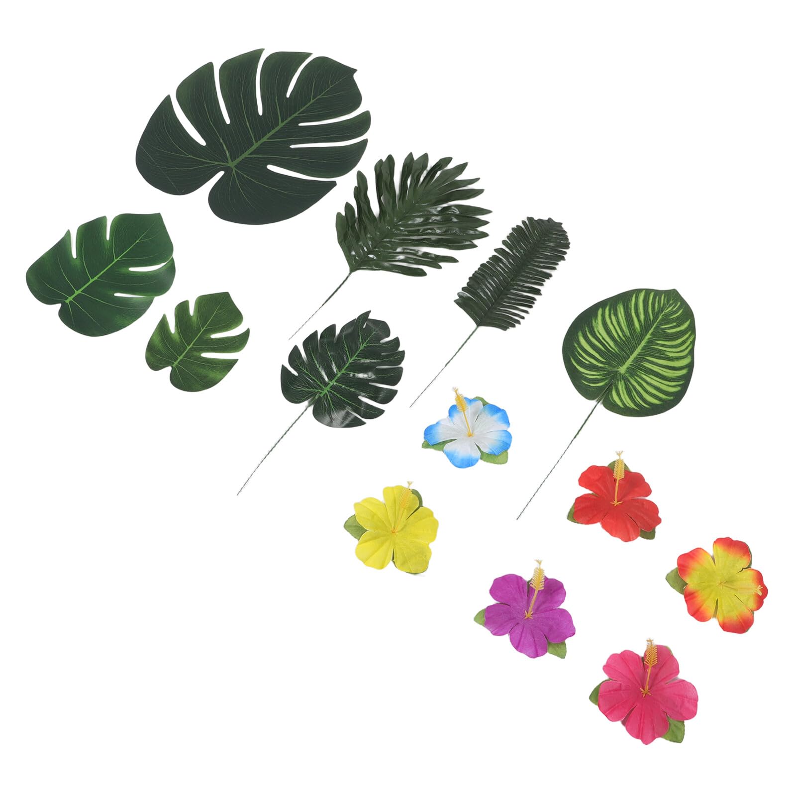 Feuilles de palmier artificielles et hibiscus pour table de fête hawaïenne exotique