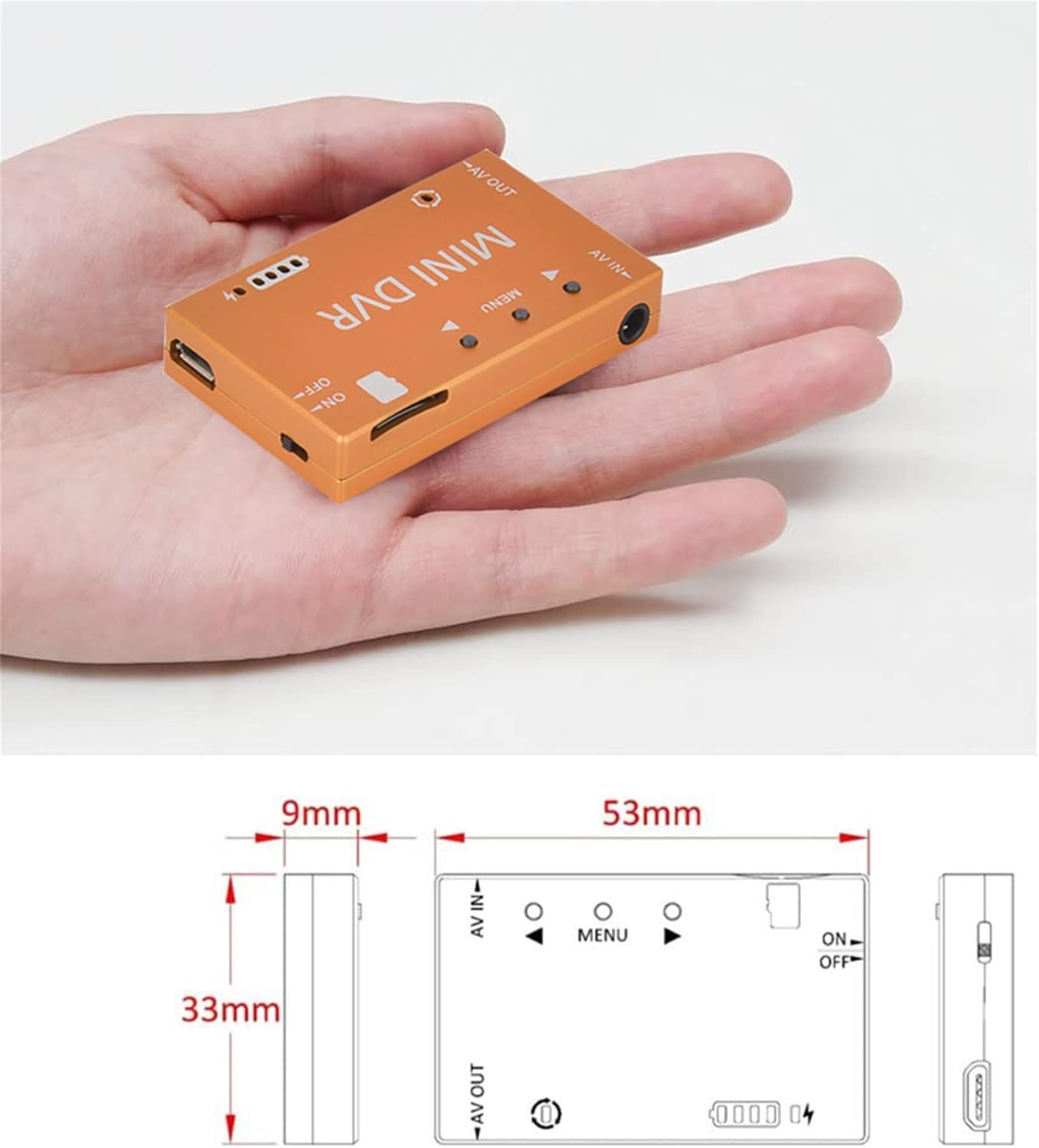 Sologood Mini FPV DVR Module 5.8Ghz FPV Goggles NTSC/PAL Switchable Built-in Battery Micro HD Digital Video Audio FPV Recorder for RC Models FPV Racing Drone Quadcopter(Orange)