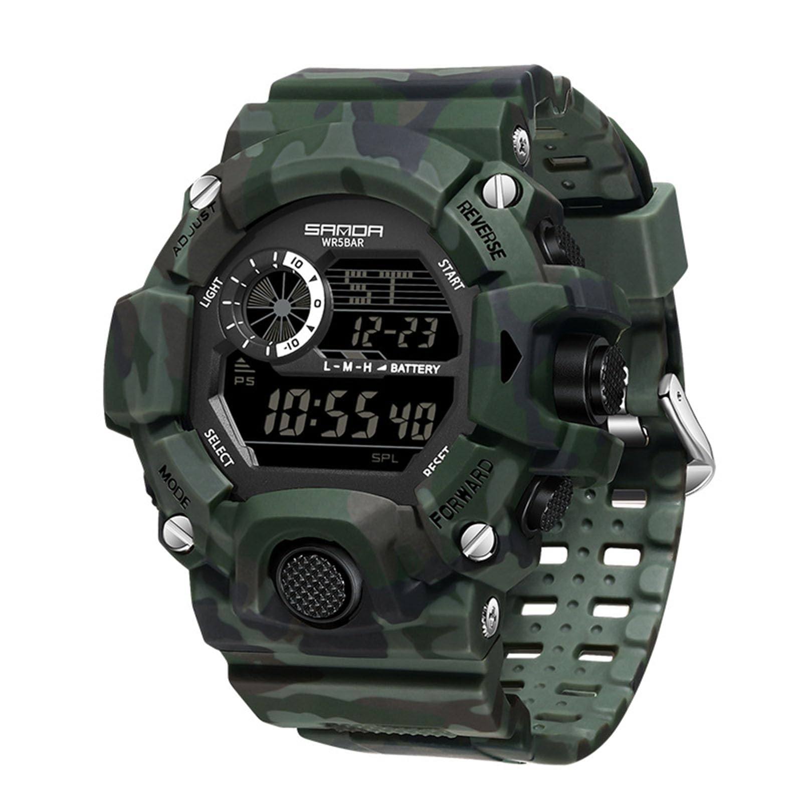 Orologio digitale da uomo a LED, impermeabile, elettronico, sportivo, militare, cinturino in silicone, sveglia, cronometro, camouflage Camouflage Green