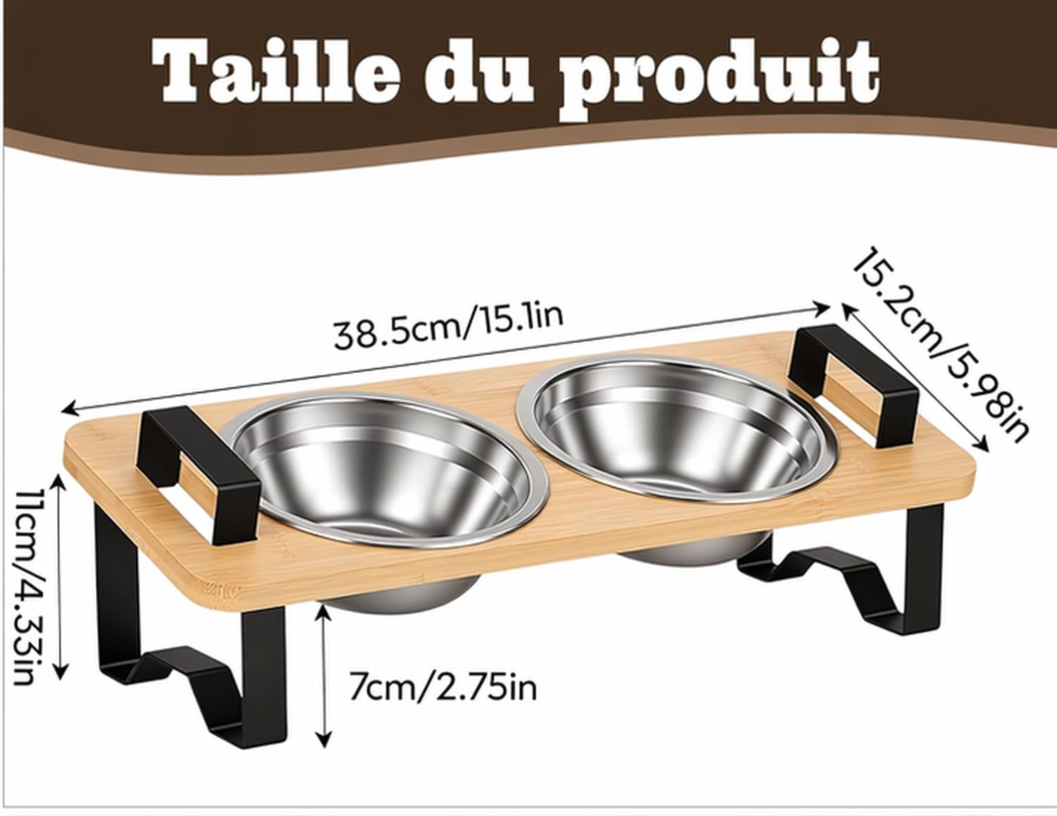 Gamelle Chat Surélevée, Rehausseur Gamelle Chat, Gamelles Surélevées Inclinées à 15° avec 2 Gamelles en Acier Inoxydable pour Chats et Petits Chiens.