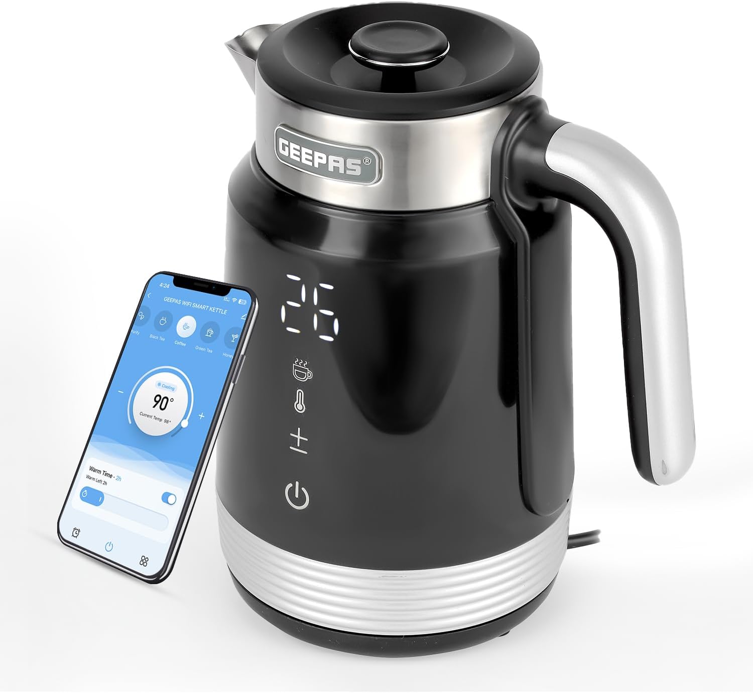 1.7 L Smart Stainless Steel Kettle- GK38034/ Convenient Tuya App Control, Alexa,Multiple Safety Features, Perfect for Boiling Water, Milk, Tea/Strix Controller 2200 W/ 2 Years Warranty, Black