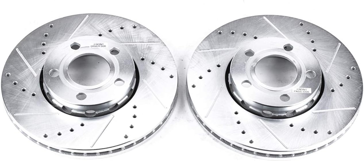 PowerStop Evolution Front Brake Rotors For Audi A4 1996-06 |A4 Quattro 1996-06 |A6 1995-01 |A6 Quattro 1995-01 - Drilled and Slotted Performance Disc Rotors Upgrade, EBR430XPR