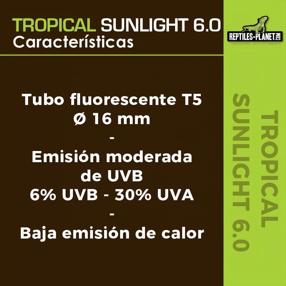 Reptiles-Planet Tubo Fluorescente de Luz Solar Tropical T5 6.0, 8W, 29cm Longitud, 16mm Diámetro