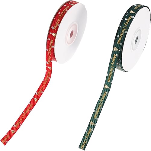 Miniatura 10 de SEWACC 2 Rolls Christmas Printed Ribbon Ornaments Ribbon Christmas Tree Ribbon Craft Making Ribbon Scrapbooking Ribbon Ribbons for Crafts Xmas Tree