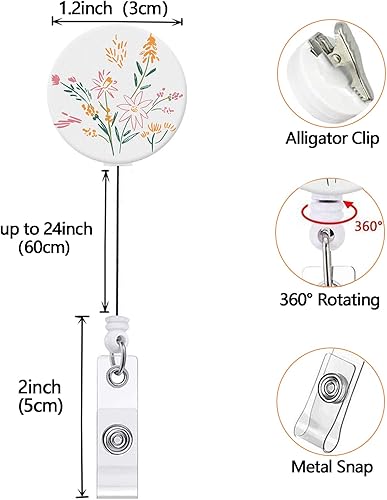 Miniatura 9 de Carrete retráctil para credenciales de enfermera, lindo nombre, carretes decorativos con clip en portatarjetas de identificación (paquete de 3