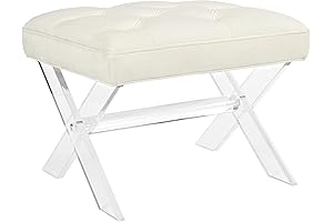 Modway Swift Acrylic X-Base Bench: Impeccable Entryway Bench with Tufted Fabric Upholstery in Ivory