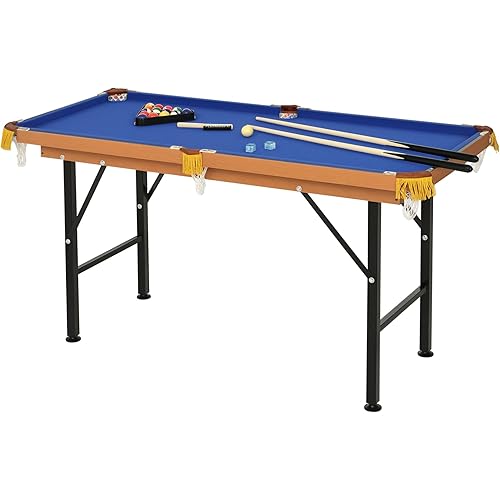Soozier 55" Portable Folding Billiards Table Game Pool Table for Whole Family Number Use with Cues, Ball, Rack, Chalk