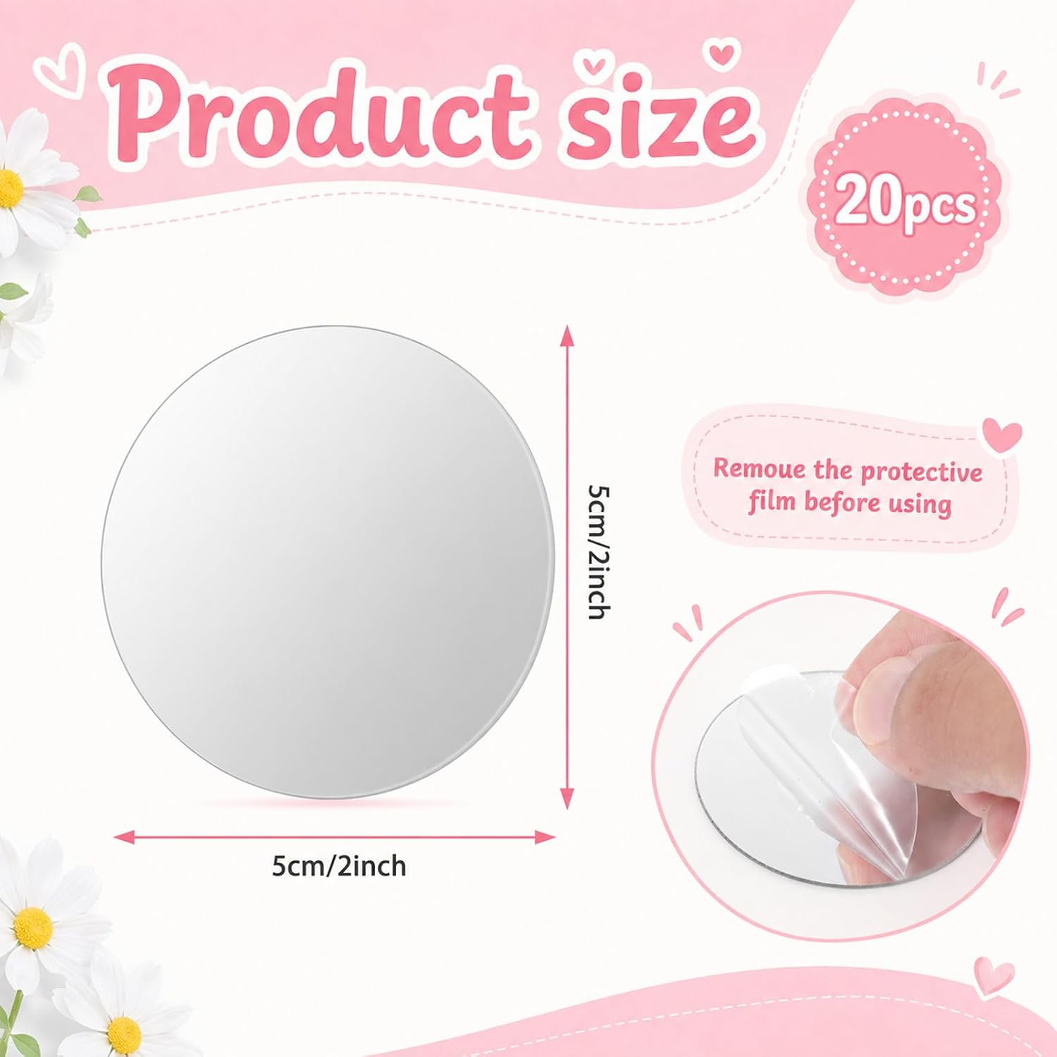 20Pcs Adhesive Small Mirrors for Crafts, Mini Size Acrylic Round Mirror