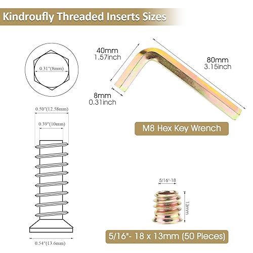 Miniatura 14 de Insertos roscados de 5/16"-0.709 x 0.984 in, acero al carbono chapado en zinc, con llave hexagonal para tornillos de muebles de madera, 26 piezas