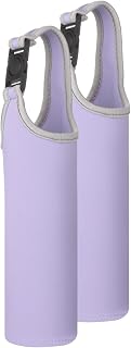 sourcing map 2 fundas de neopreno para botella de agua, de 15.5 a 20 onzas, bolsa de transporte de botella de vidrio de agua aislada plegable con asa, color morado claro