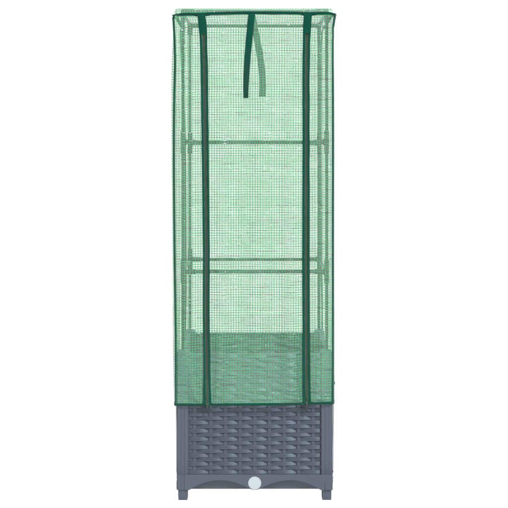 Homgoday Hochbeet mit Gewächshaus-Aufsatz Pflanzkasten Gemüsebeet Blumenbeet Blumenkasten Gartenbeet Pflanzbeet Frühbeet für Balkon Garten Terrasse Rattan-Optik 40x40x139 cm Dunkelgrau