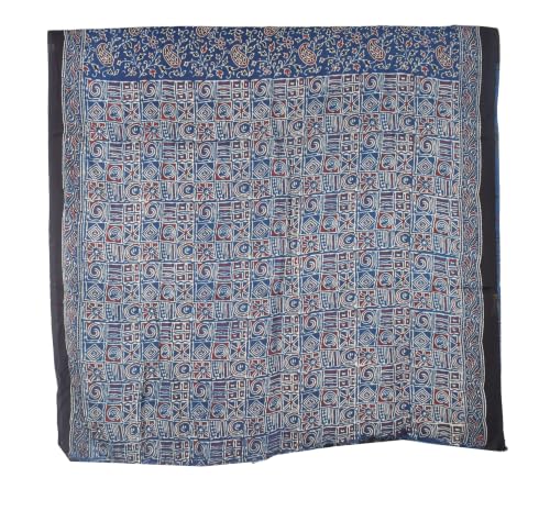 Image of Ethnics of Kutch Womenss Ajrakh Modal Silk Natural Dye Hand Block Print Saree with Blouse Piece - 5.5 Mtr Length