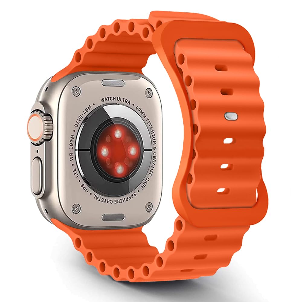 Aizgalxor Cinturino in Ocean Compatibile con Apple Watch Ultra 2 49/45/44/42mm, Cinturini di ricambio Compatibile con iWatch Series 9/8/7/6/5/4/3/2/1/SE (49/45/44/42mm, Arancione)