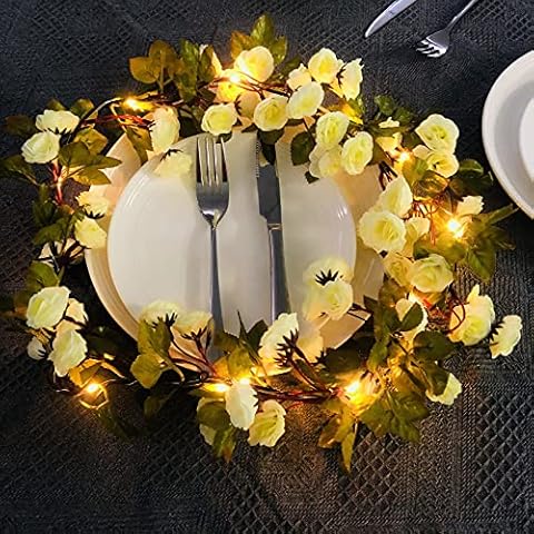 20 LED Rose Flower Leaf Garland String Lights Battery Operated Romantic Fairy Lights for Valentine's Day, Wedding, Birthday Indoor Outdoor Decorations (White Small Flower, 2.3m/20led) Cover
