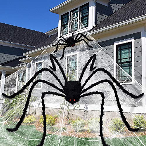 Unomor Halloween Spider Web Decorations with 200â€™â€™ Spider Web, 78â€™â€™ Giant Spider, 24â€™â€™ Medium Spider, 10PCS Mini Spider and 60g Stretch Cobweb for Halloween Decorations Outdoor