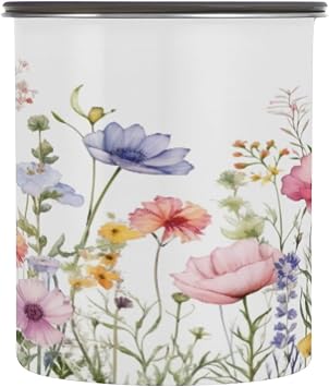 Coffee Canister Wild Flowers Airtight Stainless Steel Coffee Container, 30 OZ Food Storage Container for Coffee Beans, Ground, Sugar, Tea, Flour, Rice